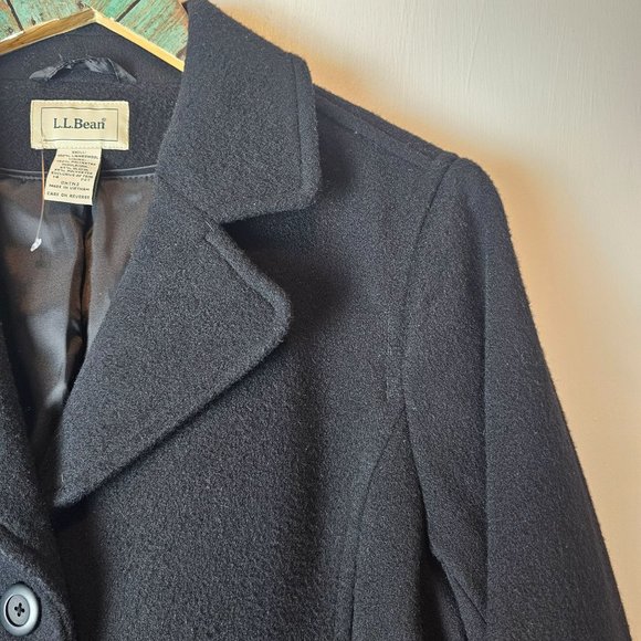 L.L. Bean Women's Calf Length Black 100% Lambswool Big Button Mid Pocket, Sz 14 - Picture 3 of 10